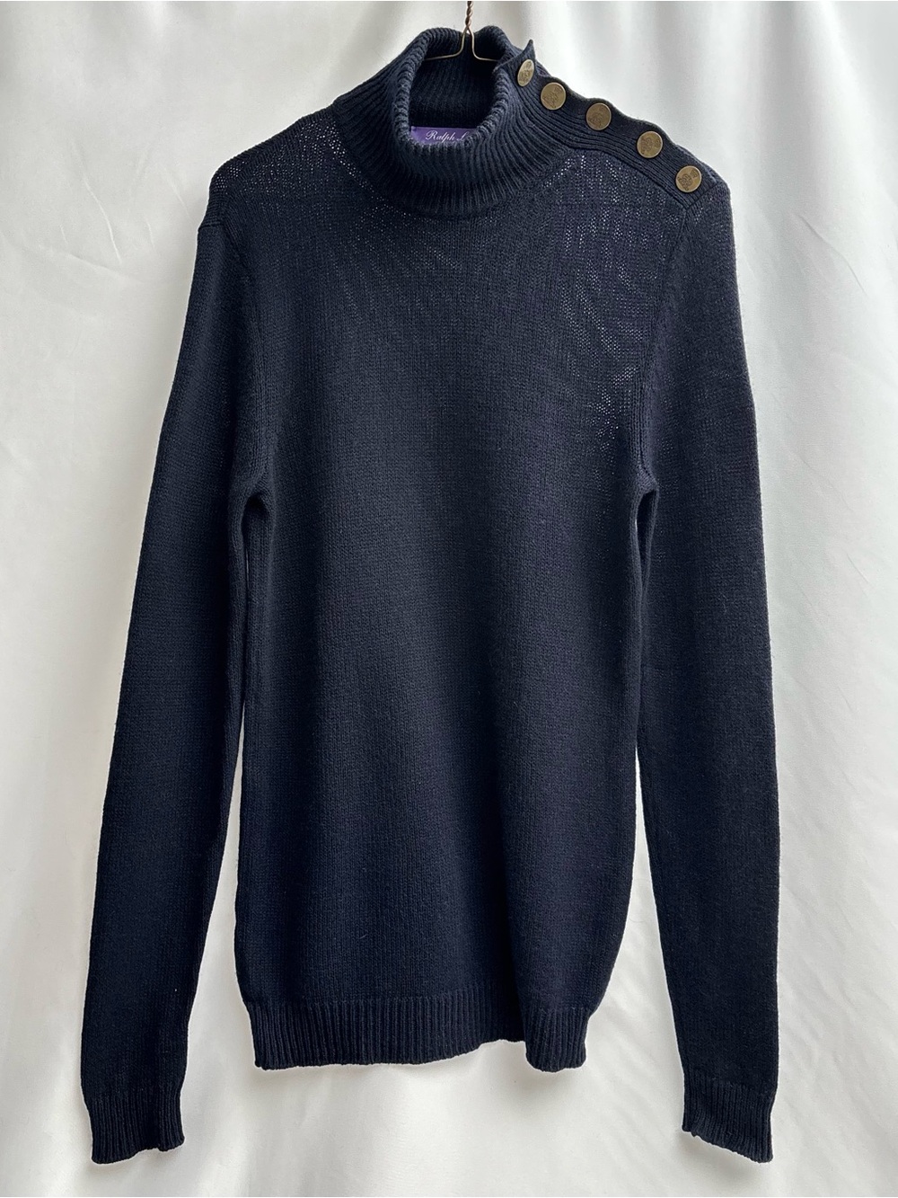 Ralph Lauren Women's Sweater Purple Label Cashmere Turtleneck Cable Navy Small